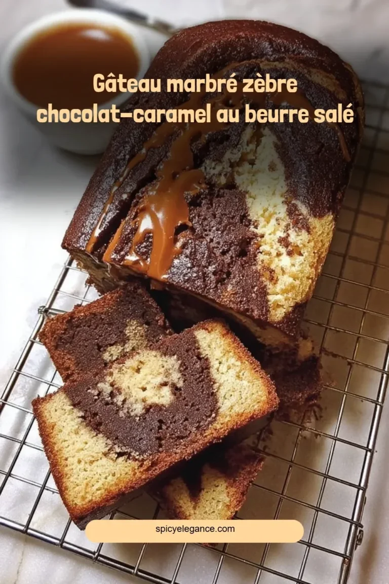Gâteau marbré zèbre chocolat-caramel au beurre salé, dessert gourmand et élégant.