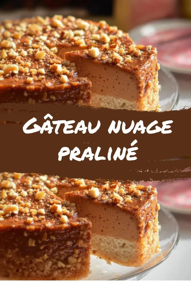 Delicious gâteau nuage praliné dessert featuring a light and airy texture.