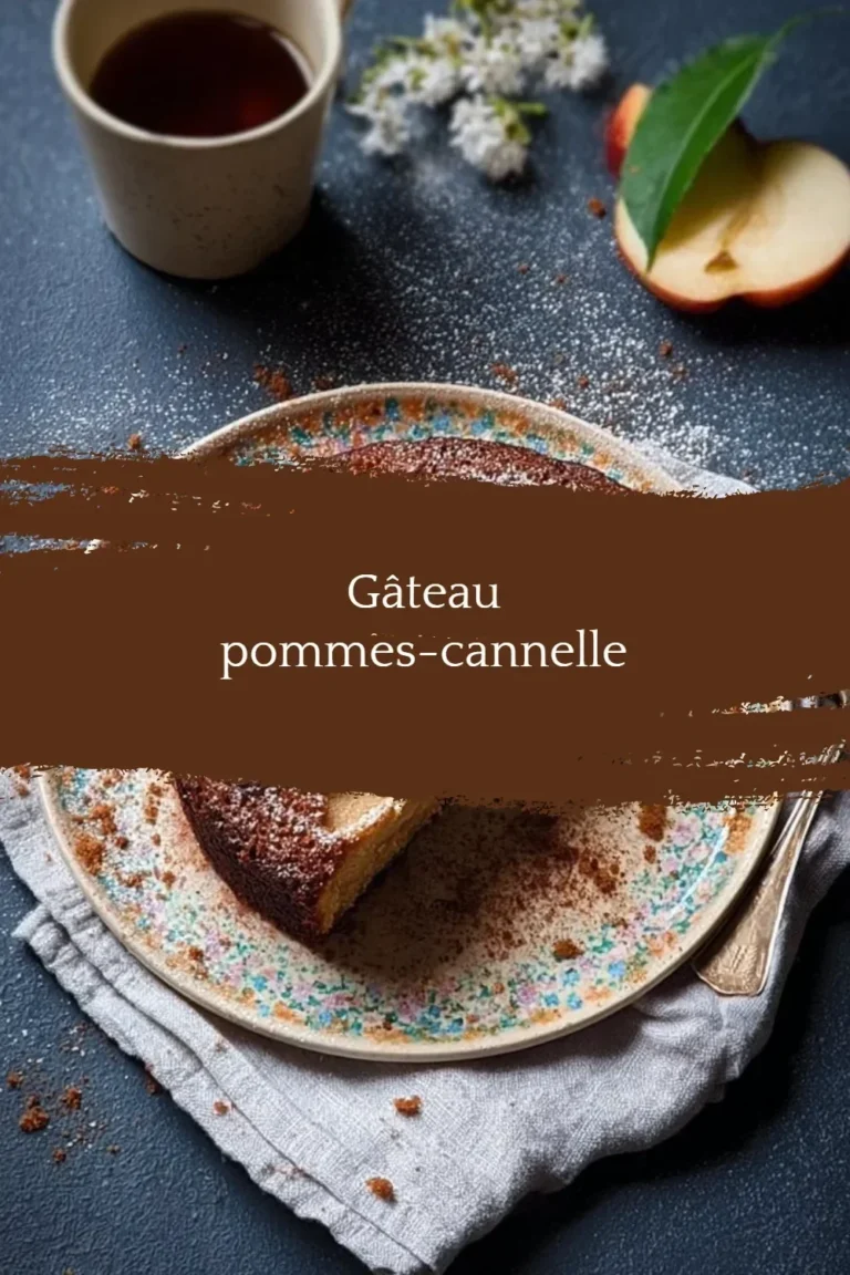 Gâteau aux pommes et à la cannelle, moelleux et parfumé, sur une assiette.