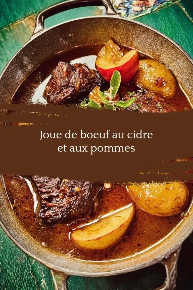 Recette de joue de boeuf au cidre et aux pommes, plat savoureux et réconfortant.