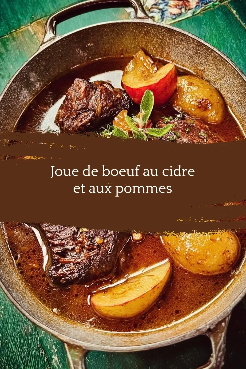 Recette de joue de boeuf au cidre et aux pommes, plat savoureux et réconfortant.