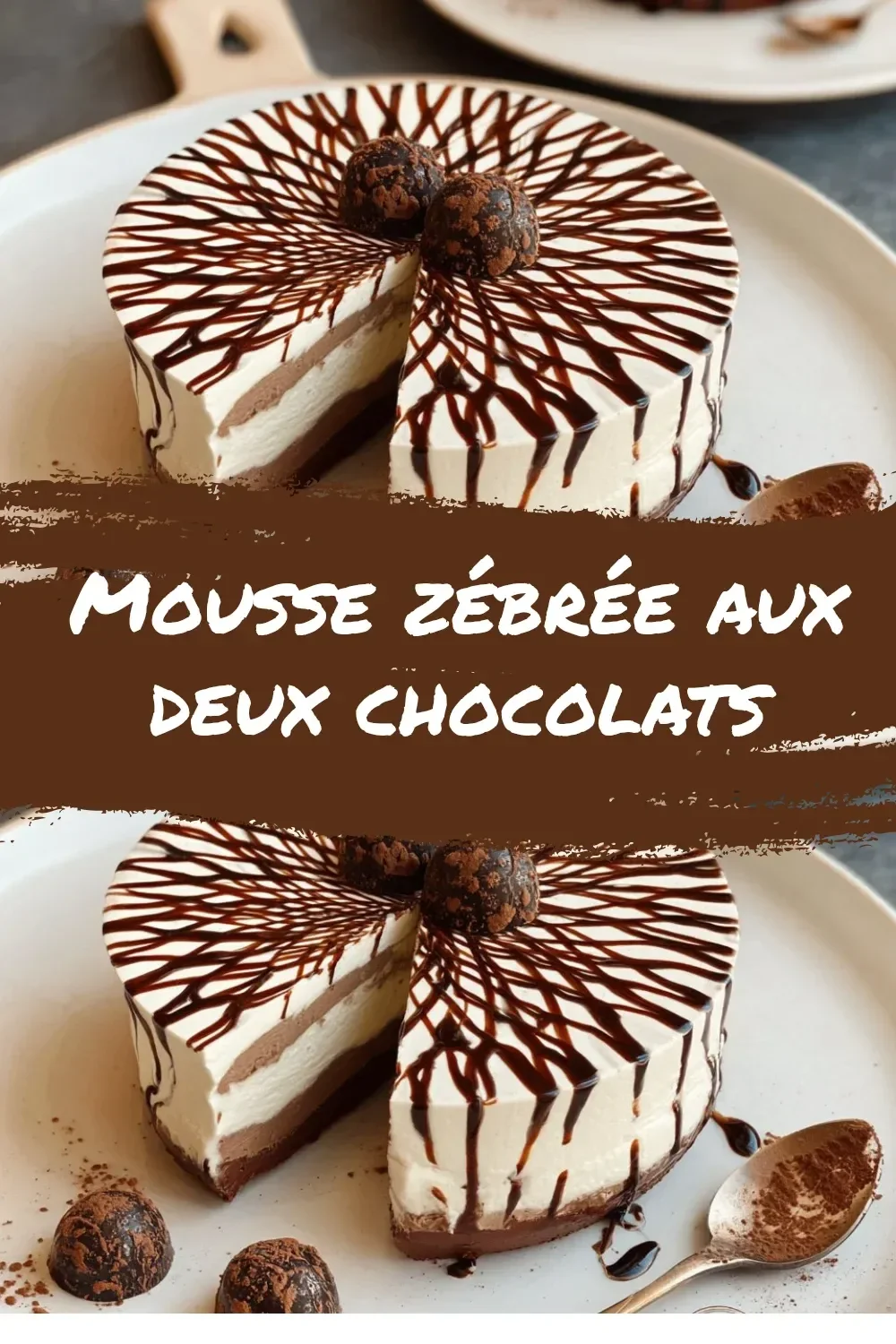 Delicious two chocolate zebra mousse dessert with a beautiful layered appearance.