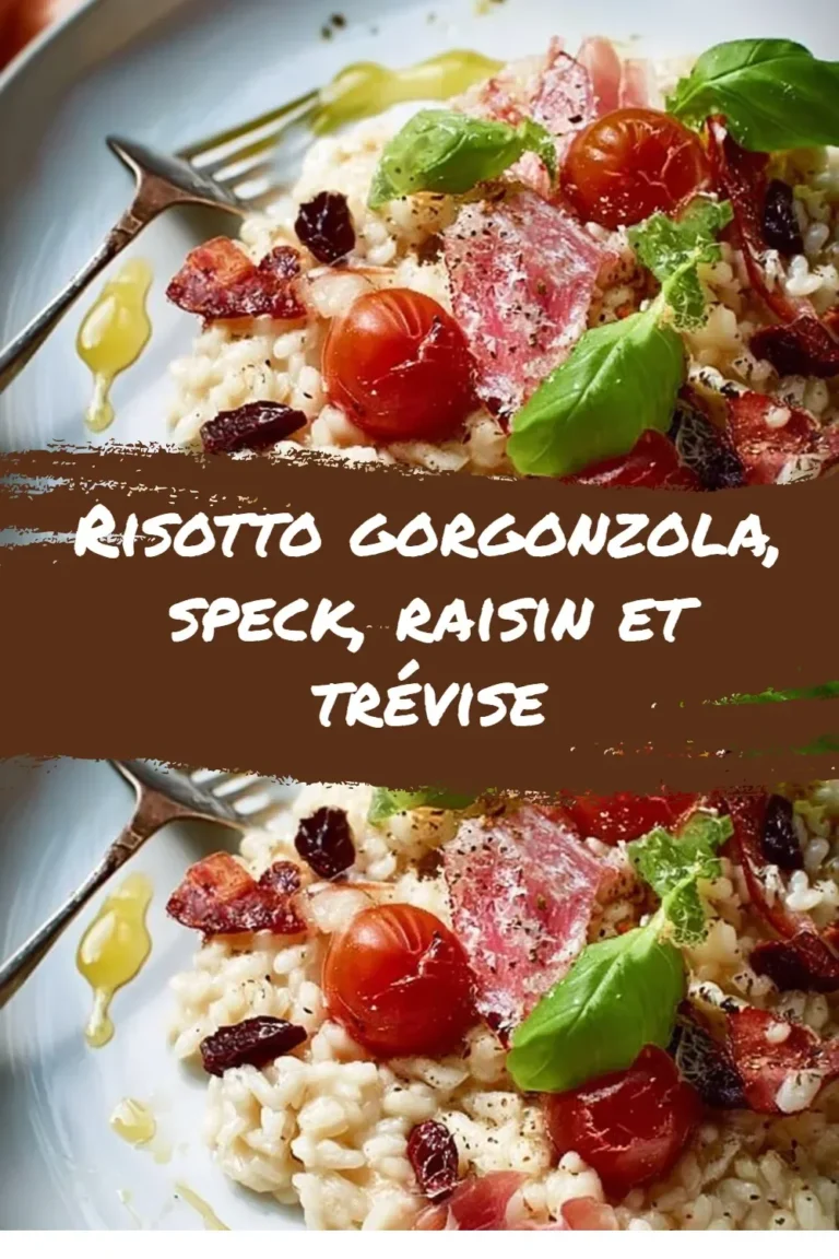 Assiette de risotto gorgonzola avec speck, raisins et trévise