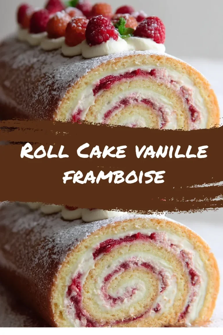 Delicious roll cake with vanilla and raspberry flavors, beautifully presented.