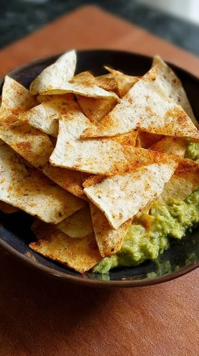 Totopos crujientes preparados en airfryer servidos con guacamole fresco.
