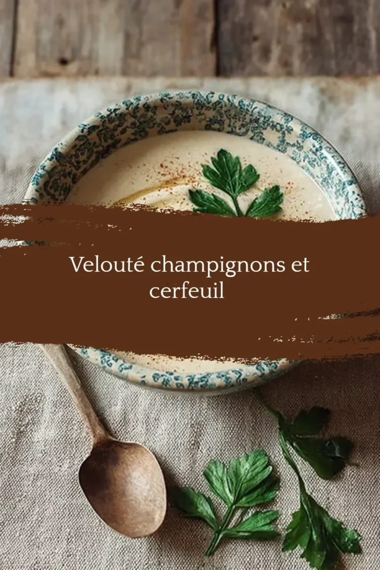 Velouté champignons et cerfeuil crémeux servi dans un bol