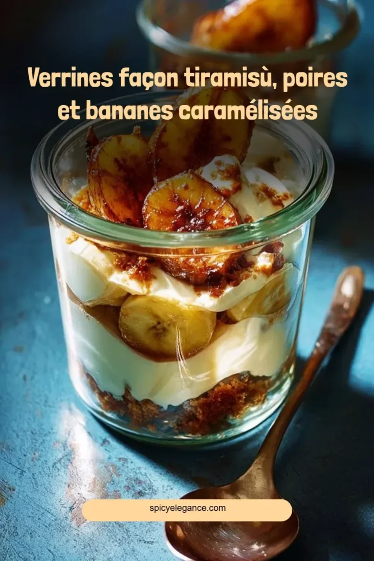 Verrines tiramisù avec poires et bananes caramélisées, dessert élégant