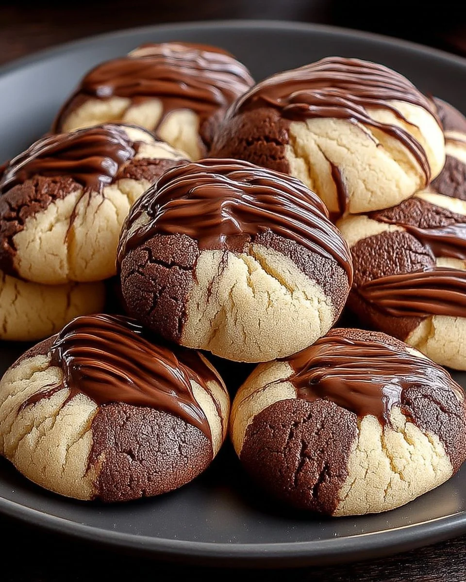 Biscuits marbrés vanille et chocolat faits maison sur une assiette.