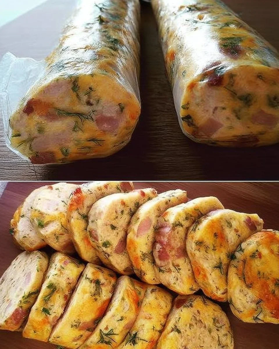 Boudins de Pain Fromagé aux Lardons et Herbes, un plat savoureux et réconfortant.