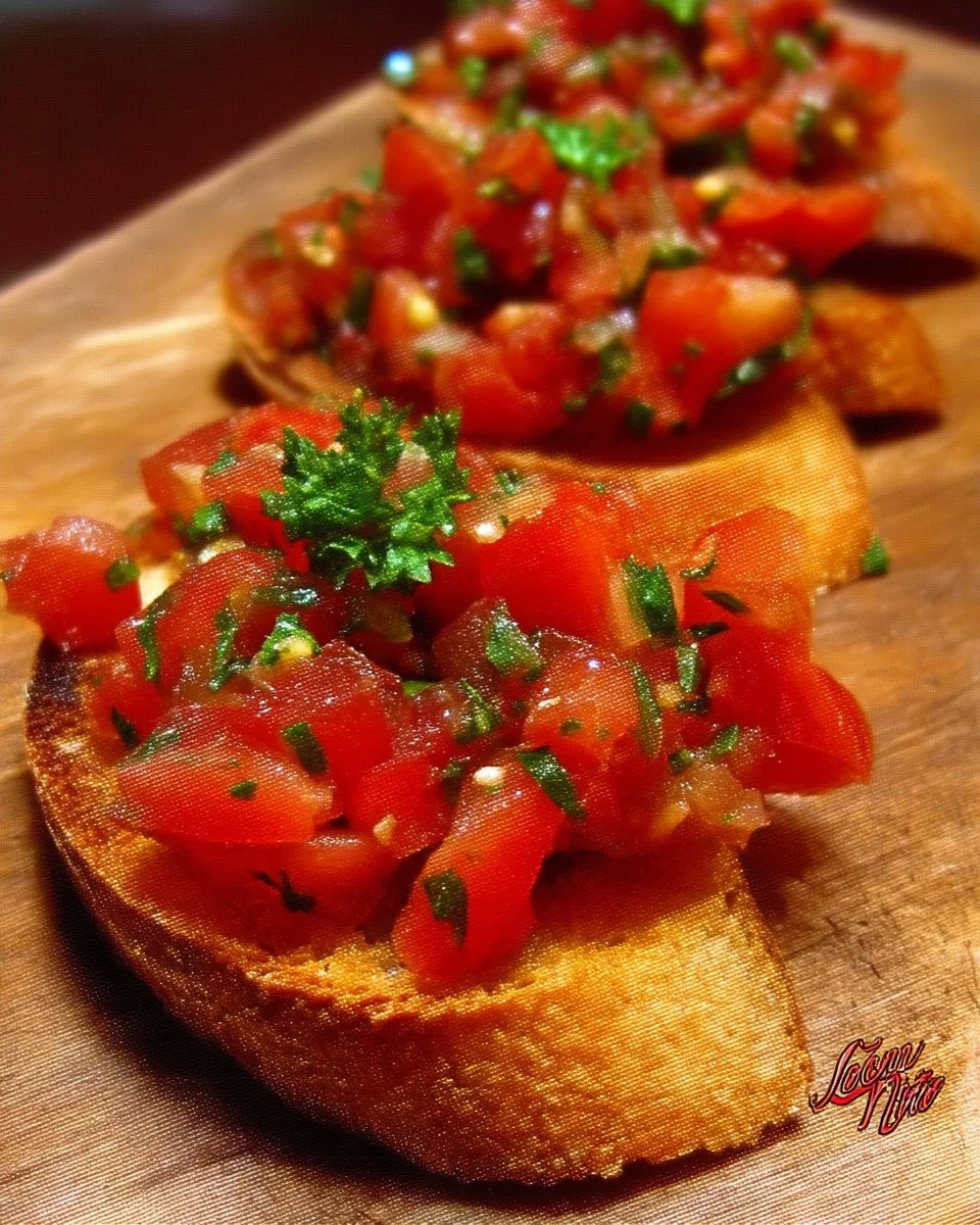 Assiette de bruschetta garnie de tomates, basilic et mozzarella