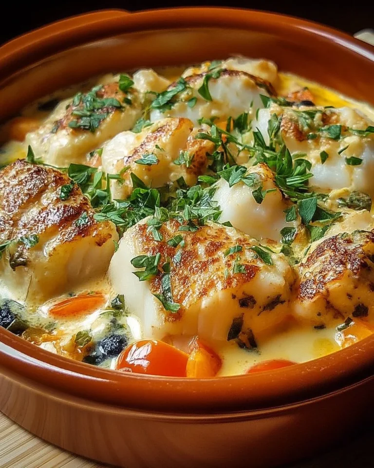 Cassolette de poisson à la provençale avec une sauce crémeuse