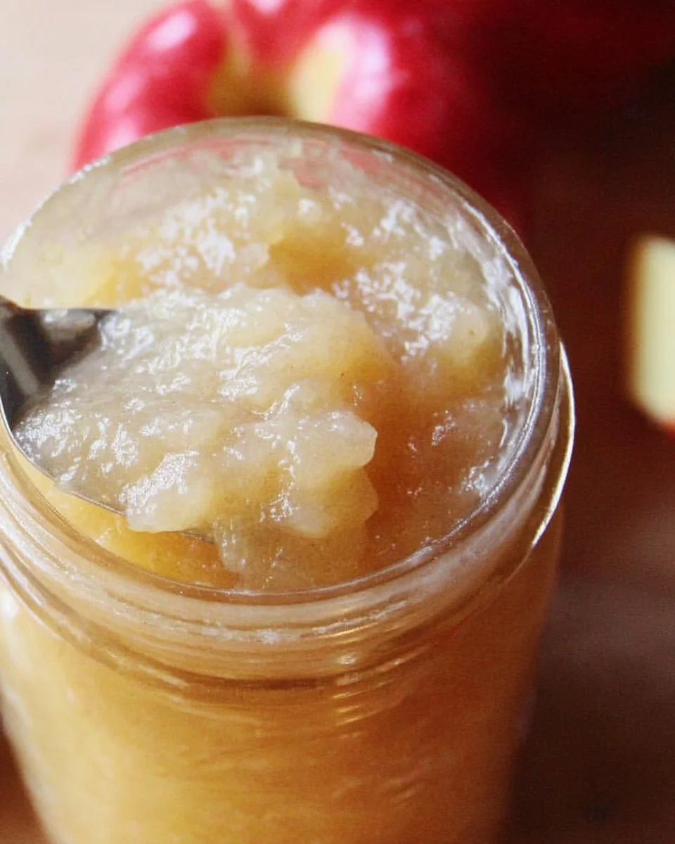 Conserve de compote de pommes maison dans un bocal en verre