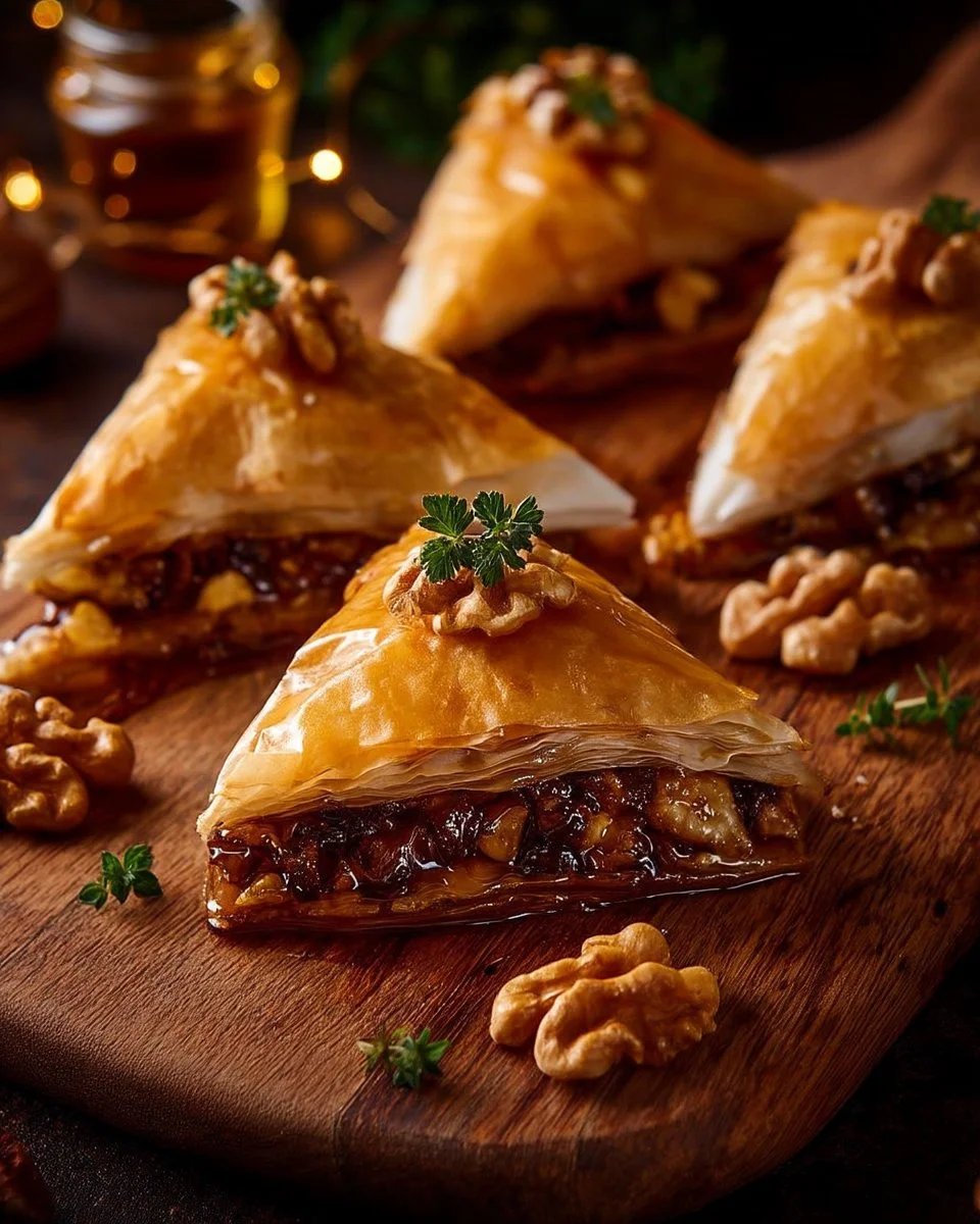 Brie croustillant avec miel et noix sur une assiette