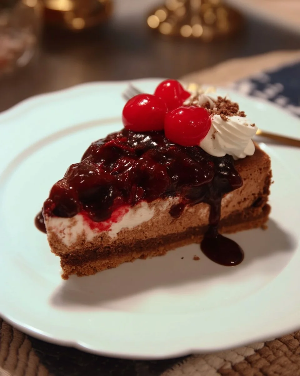 Gâteau au fromage forêt noire avec chocolat et cerises