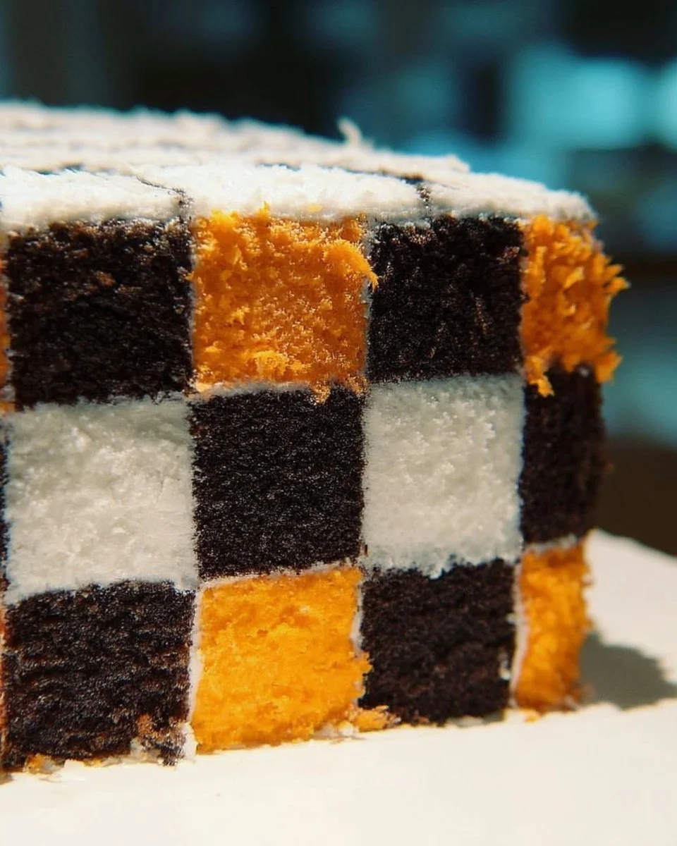 Gâteau damier décoré pour Halloween avec motifs inquiétants.
