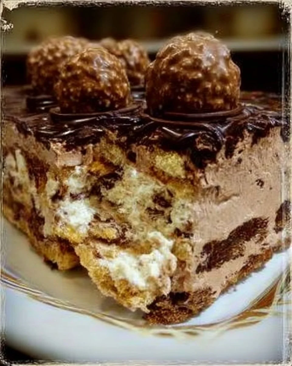 Gâteau frigidaire aux Ferrero Rocher avec chocolat et noix