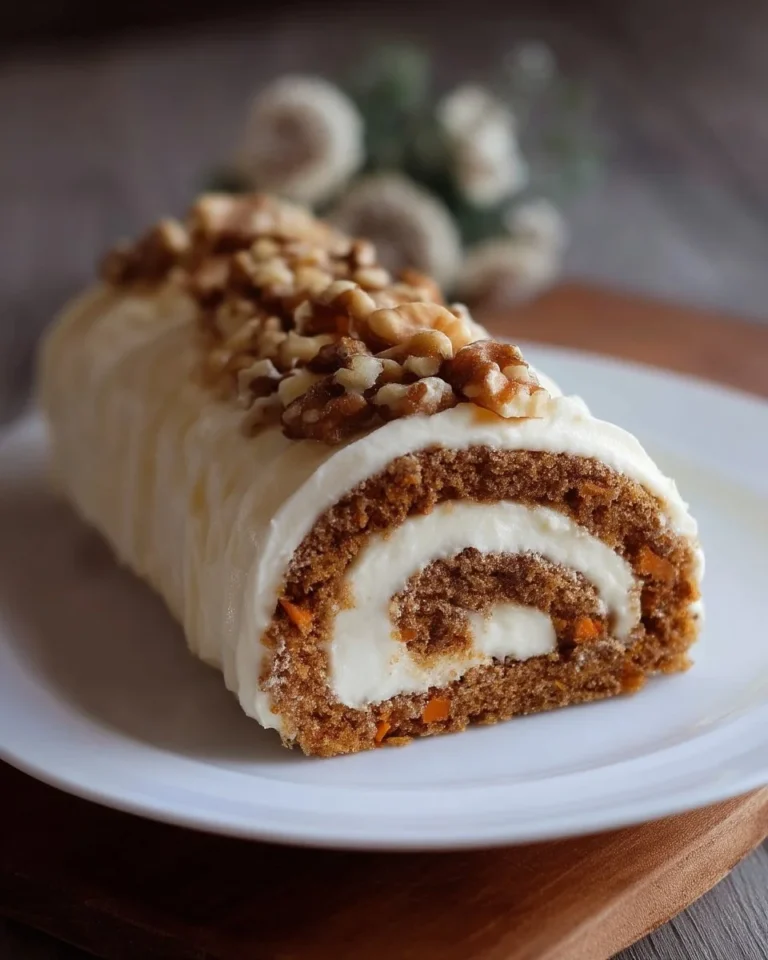 Gâteau roulé à la carotte avec glaçage au fromage à la crème sur une assiette