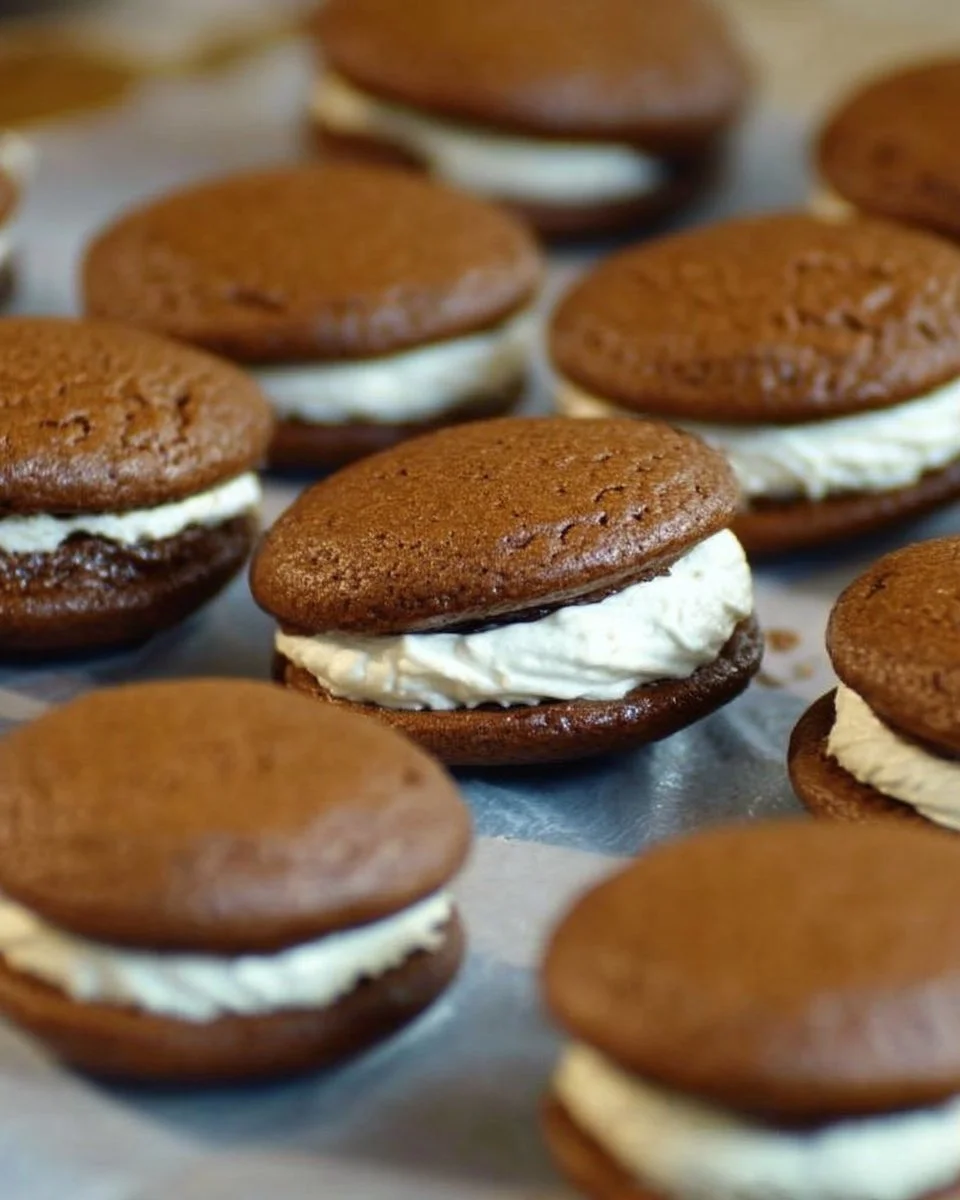 Image de savoureux Gâteaux Whoopie garnis de crème entre deux biscuits moelleux