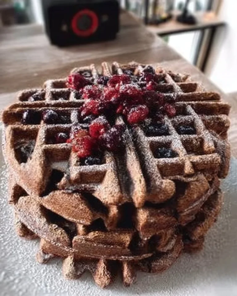 Gaufres au goût de banane, inspirées du pain aux bananes, parfaites pour le petit déjeuner.