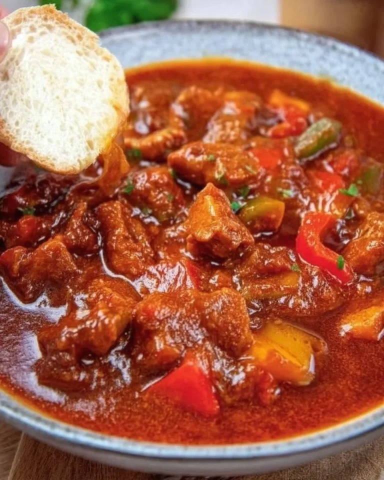 Assiette de goulash hongrois avec viande, paprika et légumes
