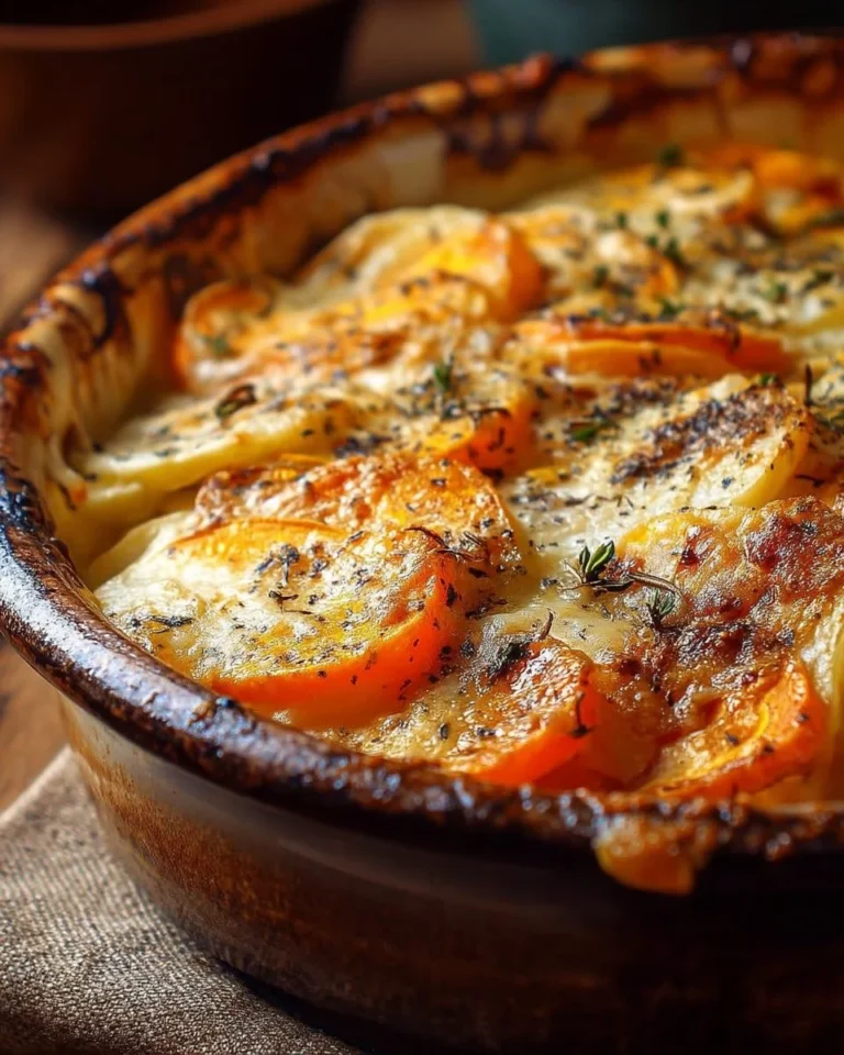 Gratin de Carottes et Pommes de Terre au Cumin avec une croûte dorée