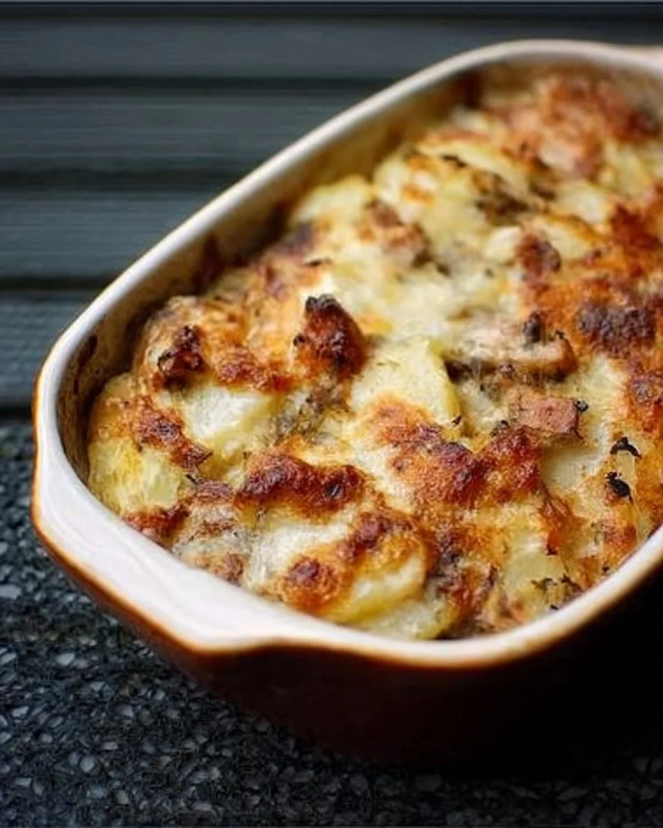 Gratin de pomme de terre à la Griffon blonde, un plat savoureux et crémeux.