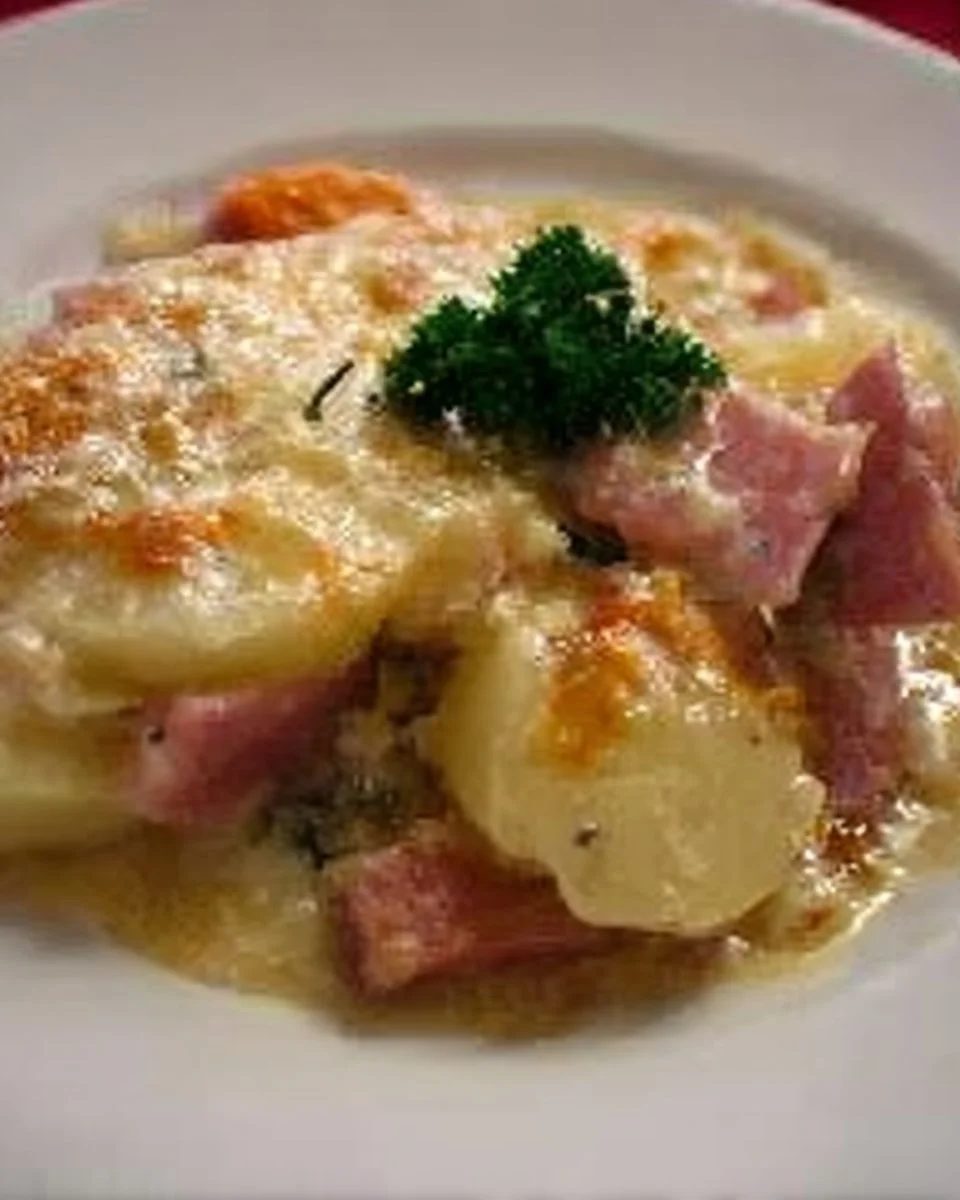 Gratin de pommes de terre au jambon préparé dans une mijoteuse