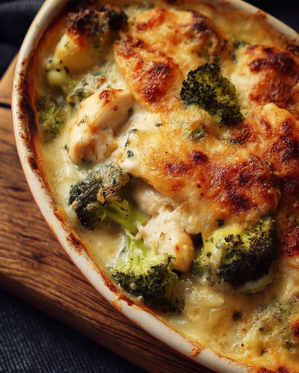 Gratin de poulet avec brocolis et pommes de terre appétissant cuit au four