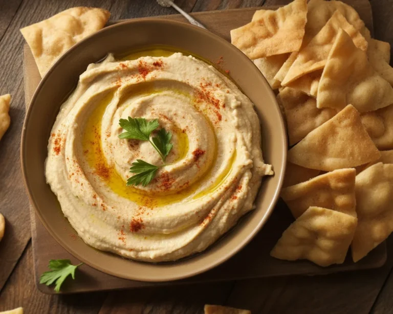 Recette de houmous maison avec pois chiches, tahin et citron, idéal pour vos apéritifs.