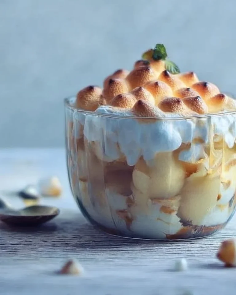 Delicieux dessert d'île flottante avec crème et amandes