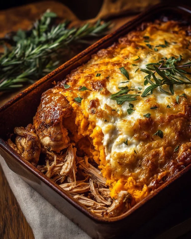Parmentier de poulet rôti et patate douce, plat savoureux et festif.