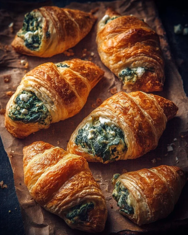 Feuilletés aux épinards et feta, croustillants et savoureux, présentés sur une assiette.