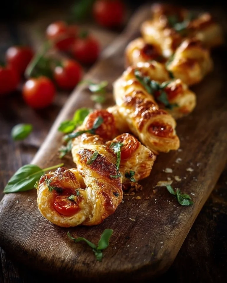 Mini tresses feuilletées à la tomate, mozzarella et basilic