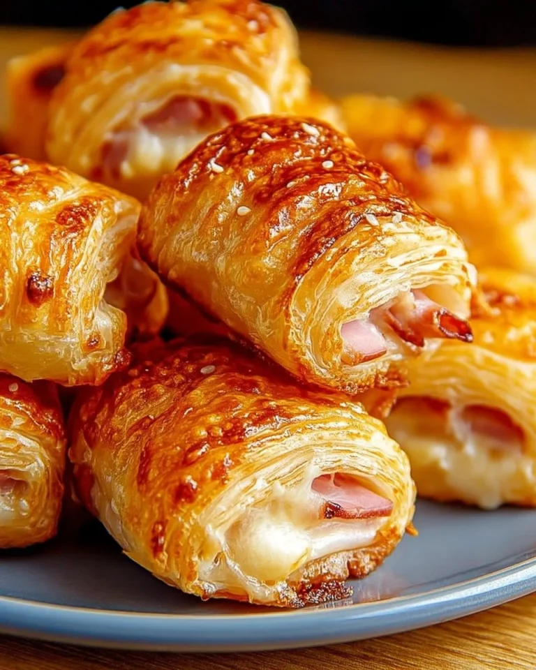 Mini feuilletés jambon-fromage fondants chauds et croustillants sur une assiette.