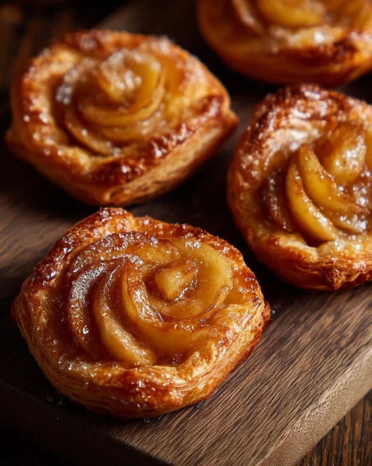 Mini Feuilletés Pommes-Cannelle dorés et feuilletés sur une assiette