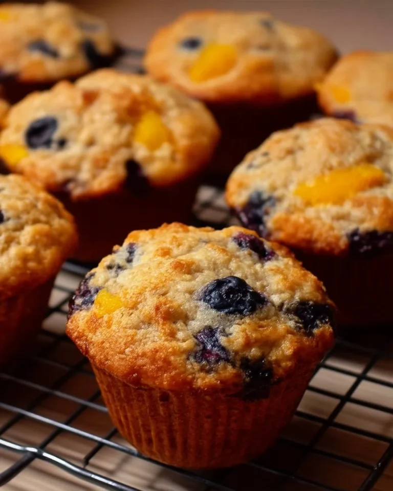 Muffins aux flocons d'avoine avec bleuets et pêches
