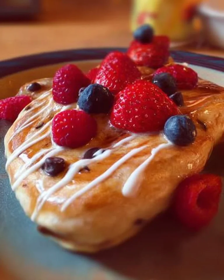 Pancakes dodus aux pépites de chocolat servis avec du sirop