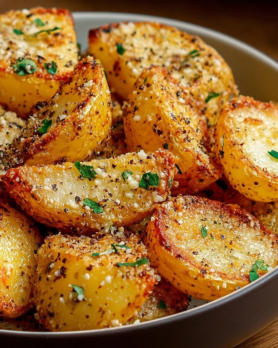 Pommes de terre rôties à l’ail et au parmesan, croustillantes et savoureuses
