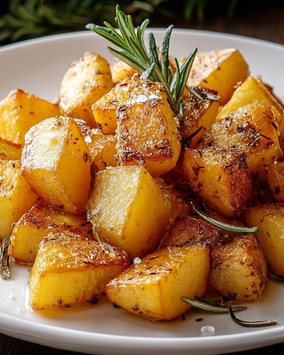 Pommes de terre rôties au romarin et fleur de sel, délicieuses et dorées.