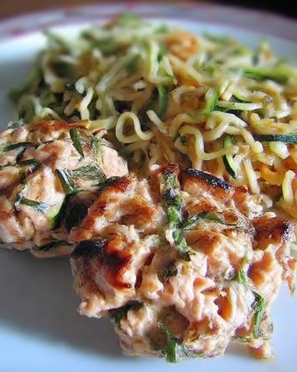 Pucks de saumon à l’orientale avec nouilles thaï aux courgettes