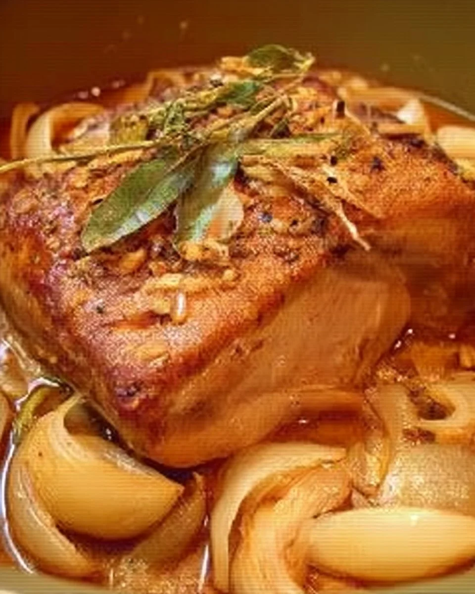 Rôti de porc aux oignons cuit dans une mijoteuse, plat savoureux et réconfortant