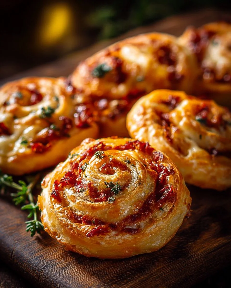 Roulés feuilletés au chorizo et fromage, apéritif savoureux et croustillant.