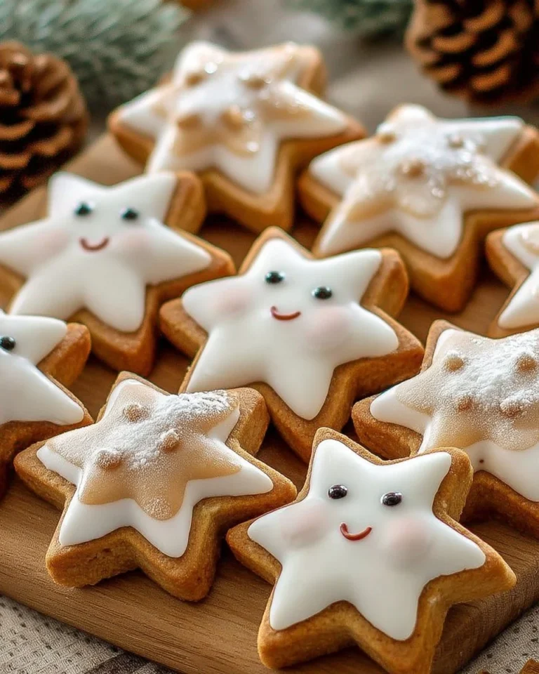 Sablés étoile décorés avec un glaçage joyeux