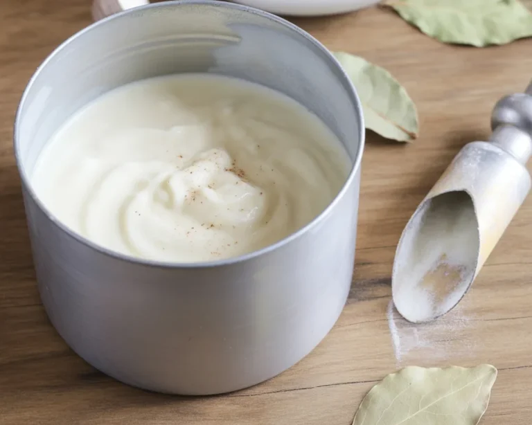 Recette de béchamel maison : mélangez beurre, farine et lait pour une sauce onctueuse.
