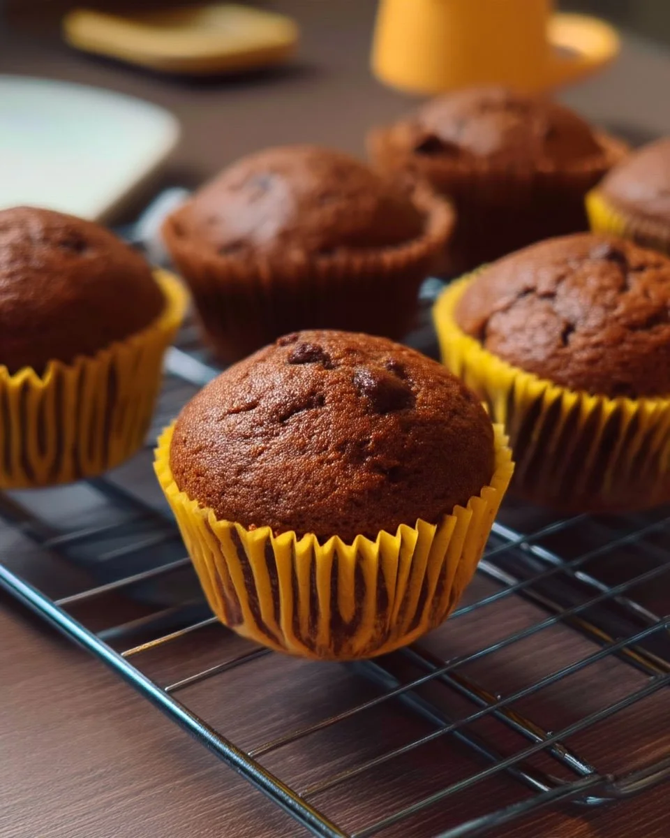 Muffins banane super chocolatés moelleux et savoureux sur une assiette.