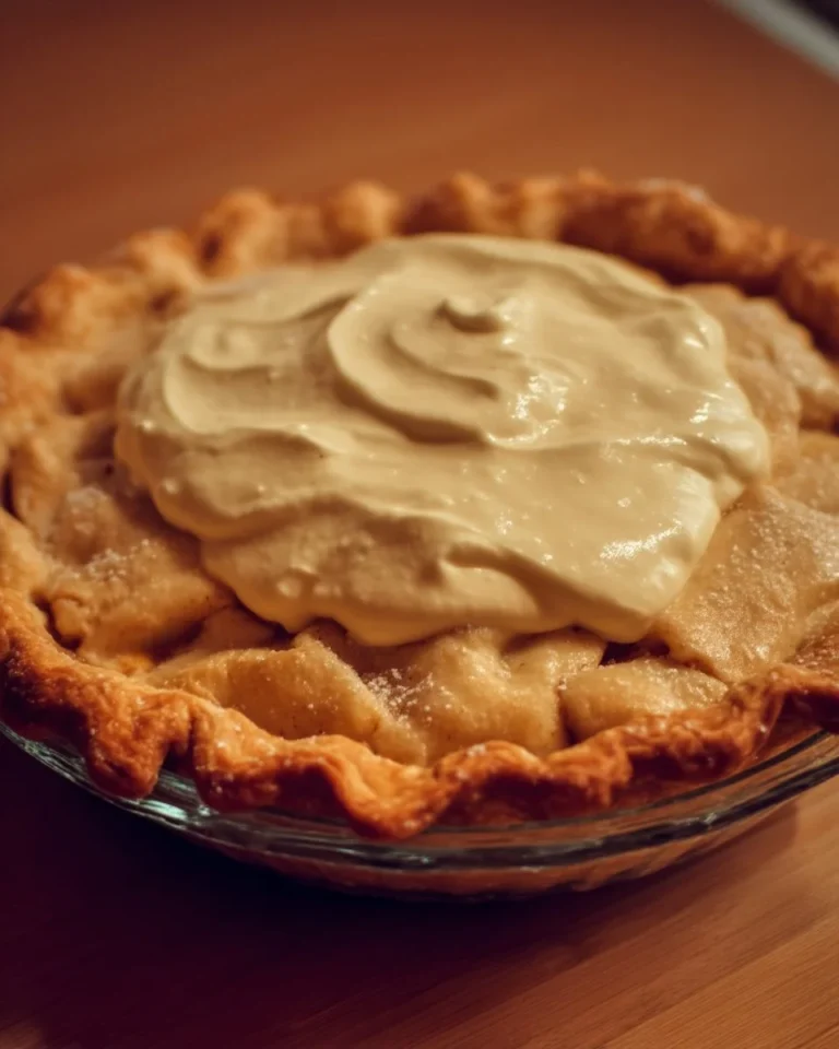 Tarte aux pommes garnie de sucre à la crème, un dessert savoureux et réconfortant.