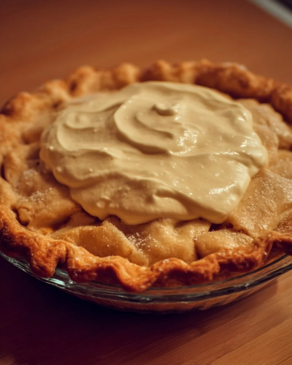 Tarte aux pommes garnie de sucre à la crème, un dessert savoureux et réconfortant.