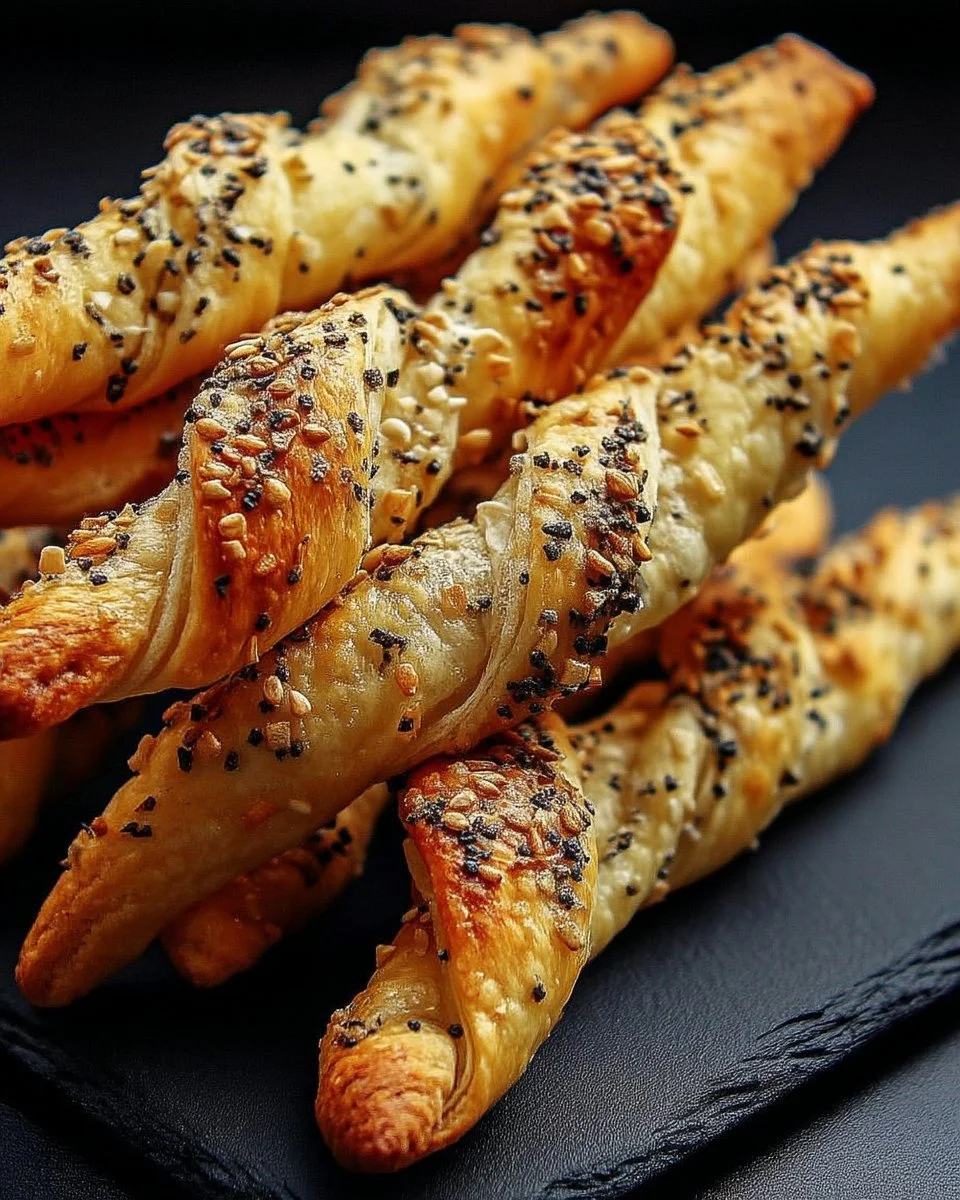 Torsades Feuilletées au Fromage avec Graines Croquantes sur une assiette