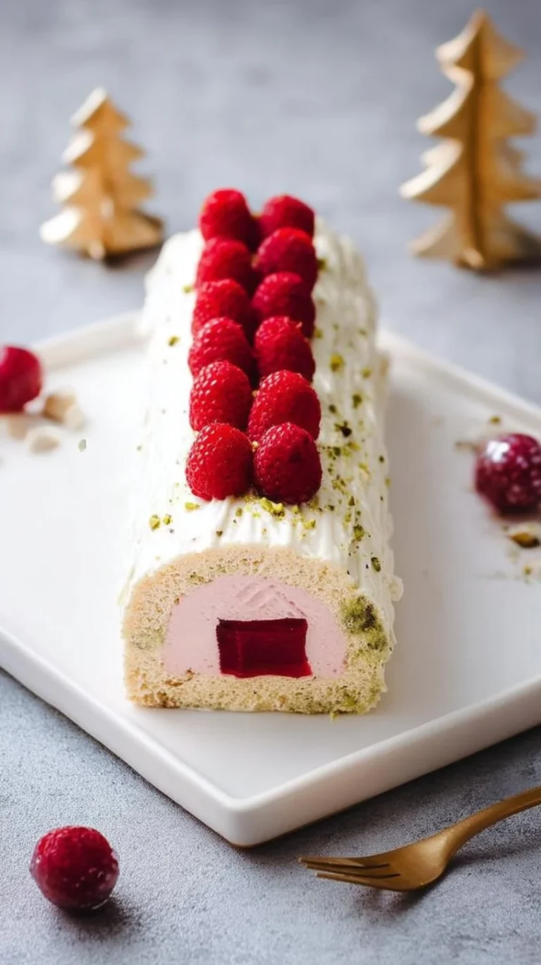Bûche framboise chocolat blanc pistache, un dessert festif et savoureux