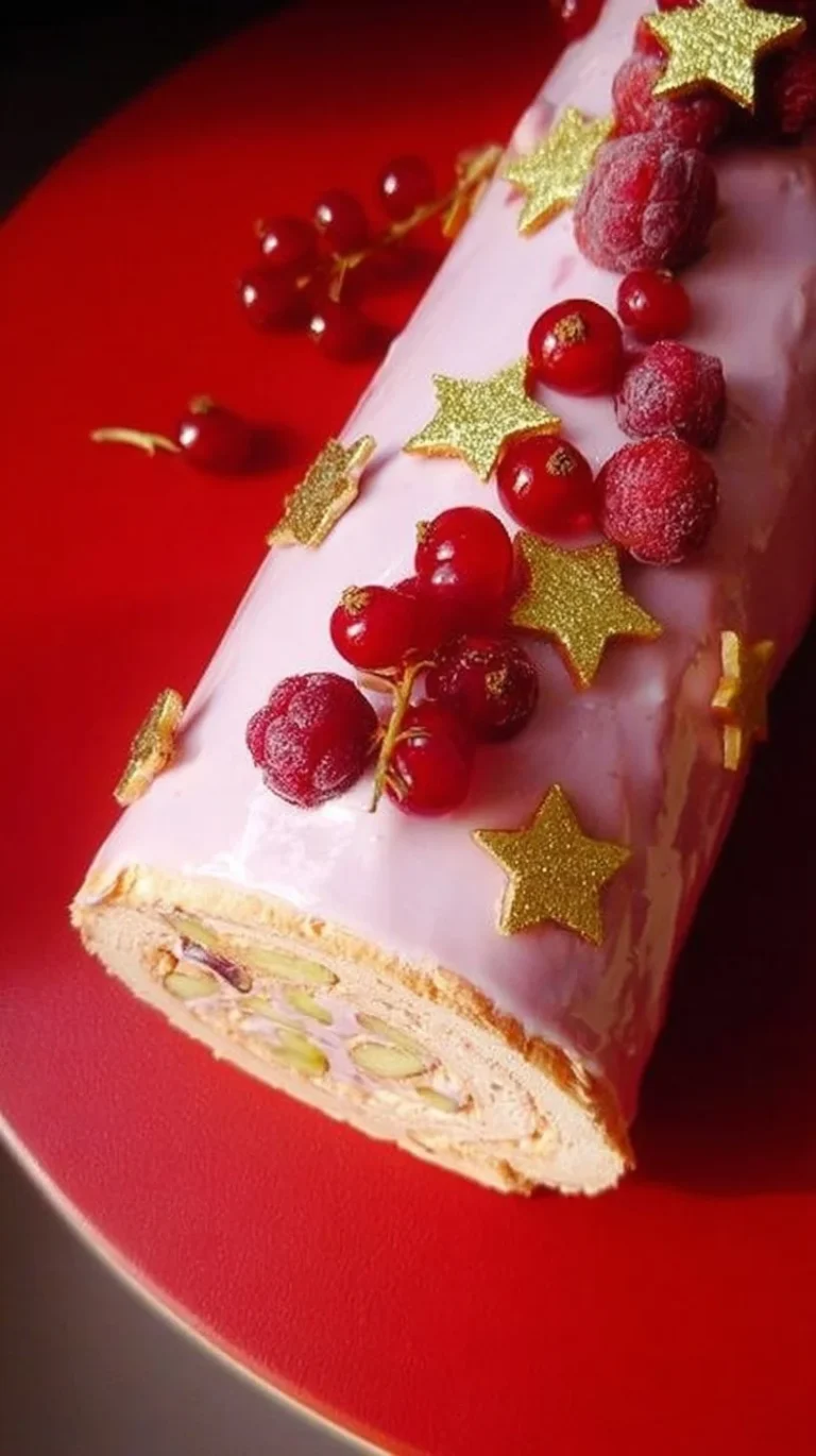 Bûche légère et fruitée décorée de fruits frais pour un dessert festif